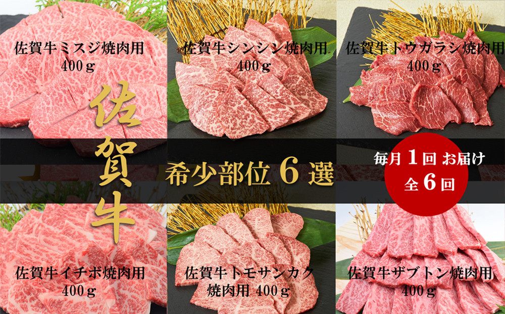 
            【定期便セット】「佐賀牛」焼肉用食べ比べコース(ミスジ・シンシン・トウガラシ・イチボ・トモサンカク・ザブトン)6回
          