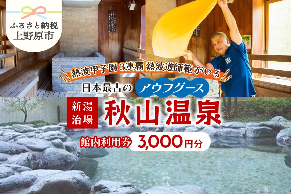 
【天然温泉】　「秋山温泉」館内利用券3,000円分
