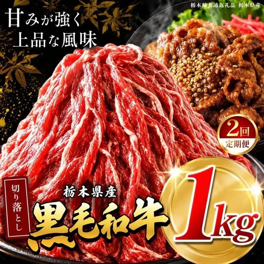 【定期2回】 栃木県産黒毛和牛切り落とし 1kg | 霜降り 和牛 切り落とし とろける 品質 柔らかく 銘柄牛 美味しい おいしい 特産品 ふるさと 納税 栃木県 那珂川町 送料無料