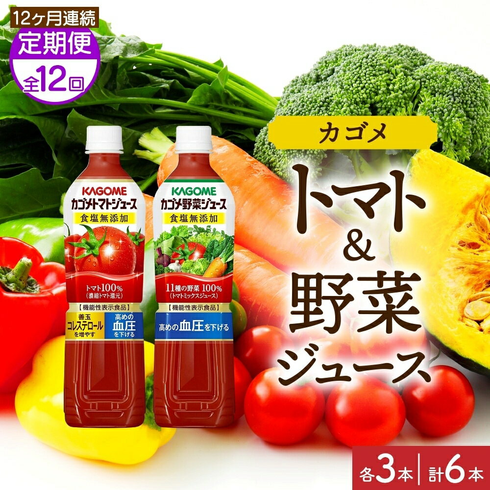 【ふるさと納税】【定期便】12ヵ月連続カゴメ トマトジュース食塩無添加 野菜ジュース食塩無添加 各3本 計6本 栃木県 那須塩原市 機能性表示食品トマト 食塩不使用 無塩 野菜ジュース 飲料 ドリンク 健康 野菜 リコピン GABA 血圧 コレステロール KAGOME 送料無料