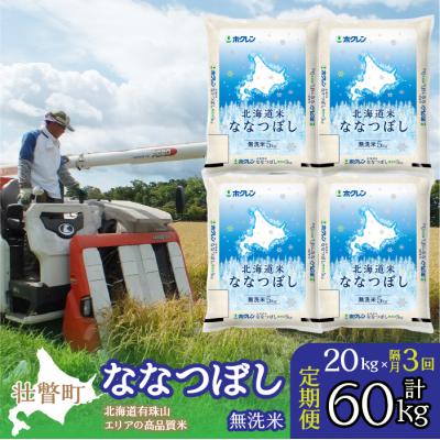 ふるさと納税 壮瞥町 【R7年産】【隔月3回配送】(無洗米20kg)ホクレン北海道ななつぼし(5kg×4袋)SBTD125
