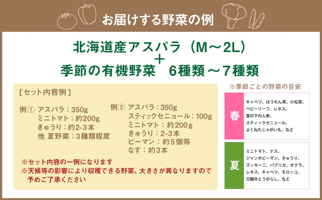 北海道産 アスパラと季節の有機野菜 セット