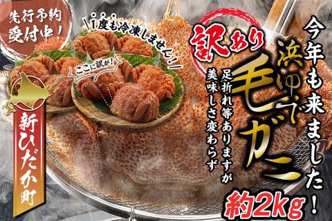 ＜2025年1月から順次発送＞ 訳あり 北海道産 かに 浜ゆで 毛がに ( 約 2kg ) ＜ 予約商品 ＞ 毛蟹 毛ガニ 冷蔵 けがに カニ味噌 ボイル 新ひだか町 わけあり