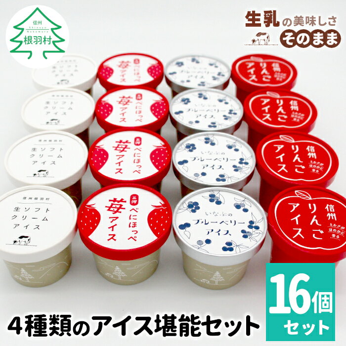 【ふるさと納税】〈新商品・先行予約〉4種類のアイス堪能16個セット 生ソフトクリームアイス 紅ほっぺ いちごアイス 80ml 100ml 生乳 牛乳 ミルク スイーツ アイスクリーム 信州 搾りたて アイス イチゴ ブルーベリー アソート りんご 信州りんご10000円