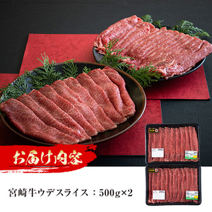 宮崎牛 ウデスライス(計1kg・500g×2)【MI018】【(株)ミヤチク宮崎加工センター】