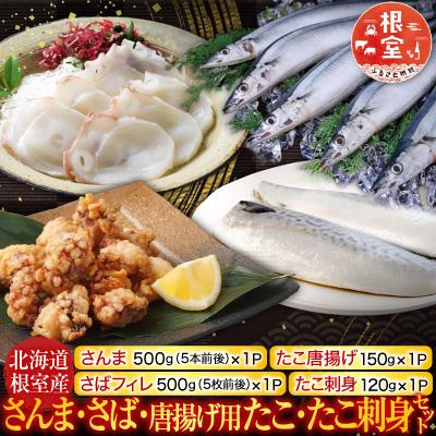 ふるさと納税 根室市 【北海道根室産】さんま・さば・唐揚げ用たこ・たこ刺身セット A-19014