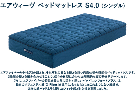 幸田町 エアウィーヴ 厳選セット(洋) ピロー スタンダード ベッドマットレスS4.0 (シングル) クッション (ネイビー) ポータブル mini