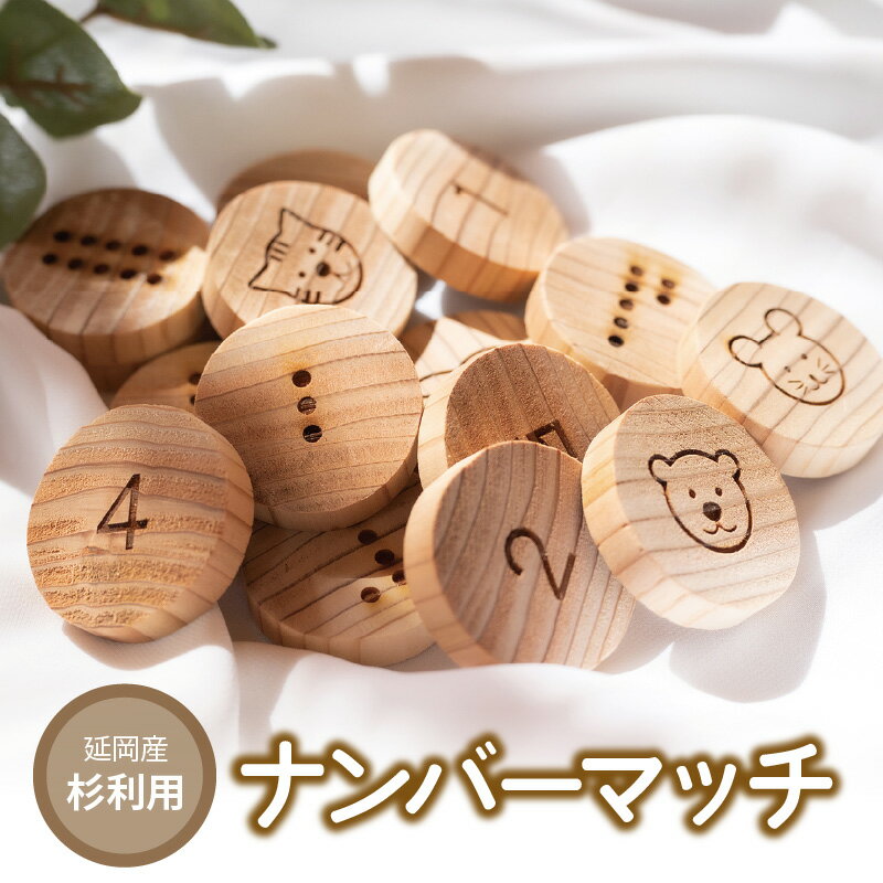 【ふるさと納税】オリジナル 木製 おもちゃ ナンバーマッチ 丸型 積み木 15個 セット 延岡産 スギ レーザー彫刻 数字 動物 ライオン トラ ウサギ ネズミ クマ コットン 巾着袋付き 片付け 簡単 木製 手作業 日本製 受注生産品 手作り お取り寄せ 宮崎県 延岡市 送料無料