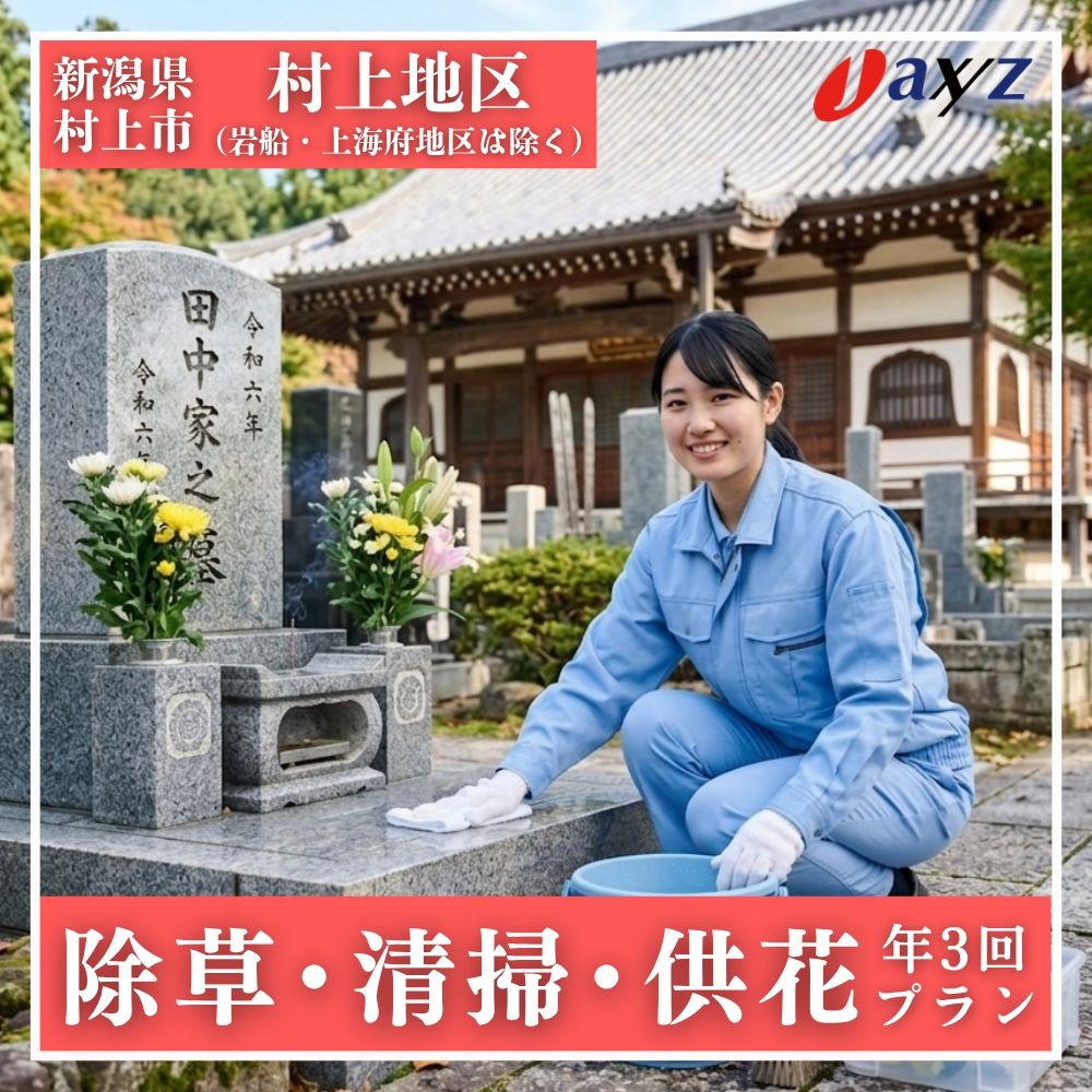 
                  【年3回】お墓掃除代行サービス（清掃・除草・供花プラン）【対象地区：村上地区（岩船・上海府地区は除く）】1106010　新潟県 村上市 （株）日本アクシィーズ お墓 掃除 草刈り  お墓参り
                