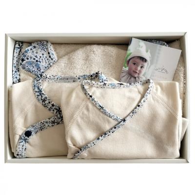 ふるさと納税 名古屋市 オーガニックコットンベビー肌着2種&amp;バスローブセット(ネイビー)