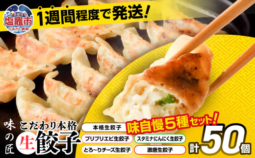 こだわり本格 生餃子 5種 食べ比べ セット 50個入り (10個×各5種類)  味の匠 味自慢 こだわり 本格 生餃子 エビ チーズ スタミナ にんにく 激唐 1週間程度で発送 冷凍