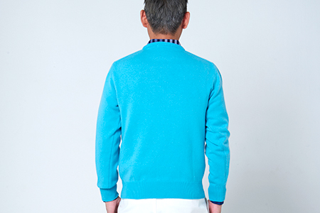 日本製 カシミヤ100% クルーネック ターコイズブルー Sサイズ [2617]