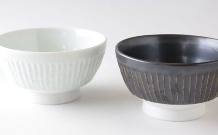 【波佐見焼】くらわんか碗 ペア モノクロ 青白磁・鉄釉【奥川陶器】[KB78]