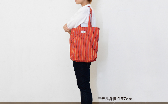 【遠州綿紬】はんかち2枚&エコバッグ　赤系 日用品