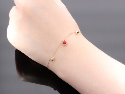 【K18】 血赤珊瑚のハートブレスレット 【BL-522】