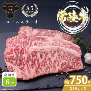 【6回定期便】最高級A4.A5ランク 常陸牛ロースステーキ750ｇ（250g×3）×6回【人気肉 お肉 牛肉 和牛 黒毛和牛 国産黒毛和牛 ロース肉 ステーキ 国産牛 焼肉 焼き肉 バーベキュー BBQ A5 ブランド牛】(CR111)