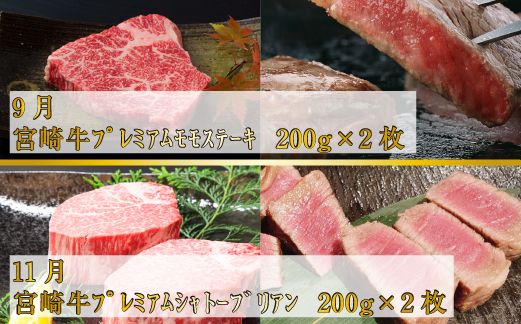 【お肉の定期便】百名店 宮崎牛A5等級メス・プレミアムコース 全6回（牛肉 和牛 黒毛和牛 宮崎牛 ステーキ シャトーブリアン ロース モモ 赤身 サーロイン 定期便）