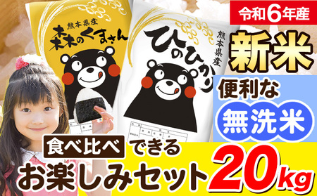 令和6年産  無洗米 ひのひかり 森のくまさん 2種 食べ比べ 米 20kg 《1-5日以内に出荷予定(土日祝除く)》 ヒノヒカリ お米 こめ 高レビュー 熊本県産（荒尾市産含む） 精米 荒尾市 森くま ブランド米 ご飯 美味しい米 お米 熊本県産米 くまもと米