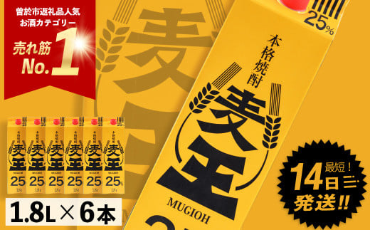 ≪鹿児島本格麦焼酎≫麦王パック(1.8L×6本・計10.8L) 麦焼酎 お酒 セット【岩川醸造】A393-v02