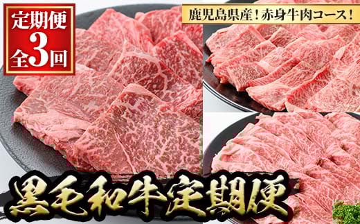 y443 ＜定期便・全3回(連続)＞黒毛和牛の赤身牛肉コース(すき焼き、焼肉、ステーキ) 国産 九州産 牛肉 黒毛和牛 和牛 赤身 ステーキ 定期便 頒布会 毎月 すき焼き しゃぶしゃぶ 冷凍【さつま屋産業】