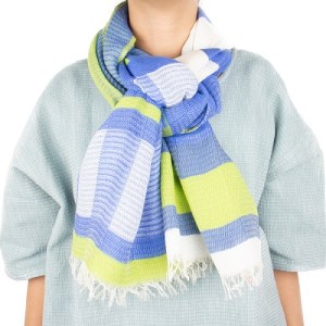 【播州織ダブルフェイスブロックコットンストール】BLUE.GREEN  44-14