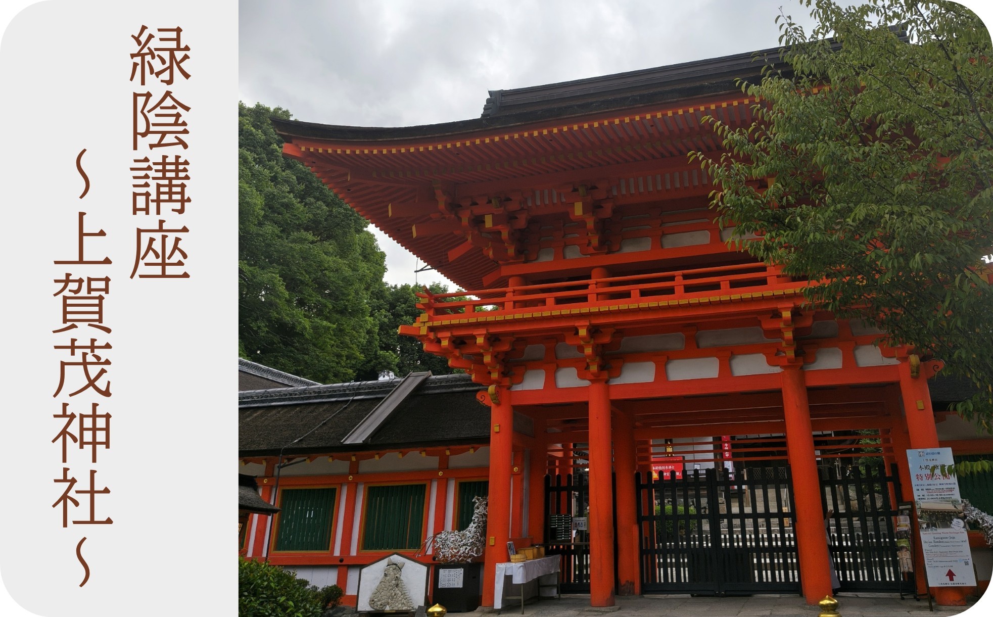 
                  緑陰講座・特別拝観【上賀茂神社・2026年10月24日(土)】 ※寄附金は文化財保護に使途を限定しています。
                
