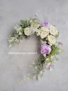 ラベンダーカラーがお洒落！！通年飾れる馬蹄形リース（036_5033）