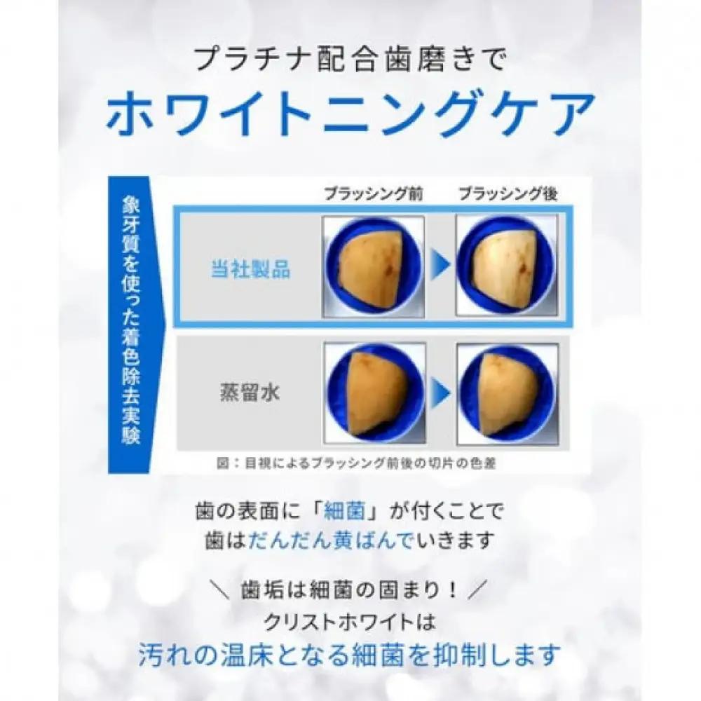 【3本セット】ホワイトニング 歯磨き粉 クリストホワイト プレミアムミント味 ホワイトエッセンス | ポリリン酸ナトリウム ナノプラチナ黄ばみ ヤニ取り 茶渋 美白 自宅 簡単 歯 歯科 歯医者 歯磨