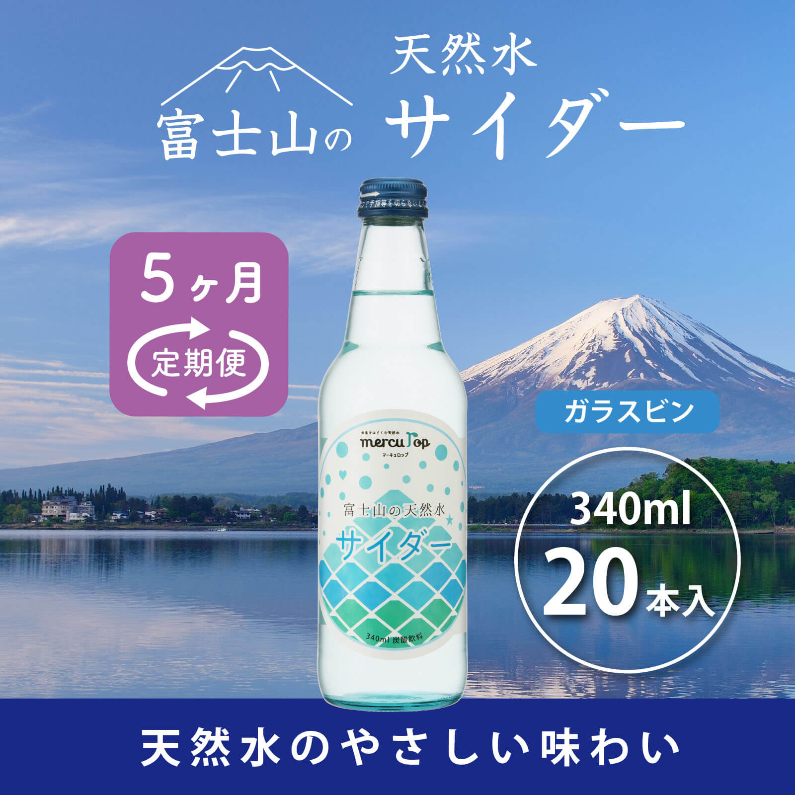 【ふるさと納税】 【5か月連続】 富士山の天然水サイダー（340ml瓶×20本）＜毎月お届けコース＞ FBB017