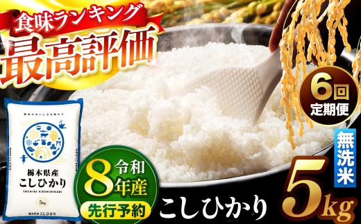【先行予約】【定期便6回】 ＼無洗米／ 栃木県産コシヒカリ 5kg | 真岡市産 コシヒカリ 銘柄 お米 米 おにぎり おむすび  ふるさと納税 栃木県 真岡市 送料無料