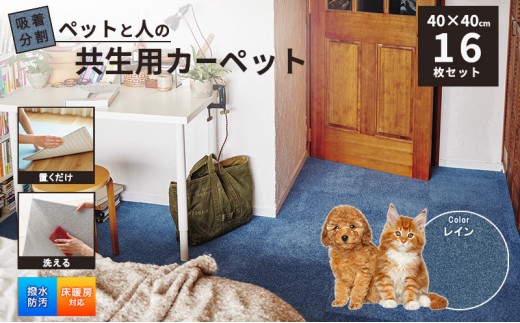 
                  吸着分割ペットと人の共生用カーペット2.56平方メートル（40×40cm　16枚セット）＜レイン＞
                