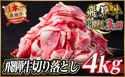 
                  【毎月定期便】飛騨牛　切り落とし　約4kg【冷蔵便】全3回【4055092】
                