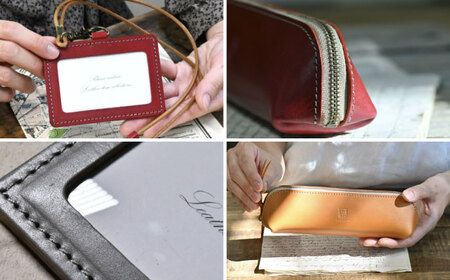 本革IDケース横型（ネックストラップ付）とバゲットペンケースセット グレージュ 滋賀県長浜市/株式会社ブラン・クチュール[AQAY499]