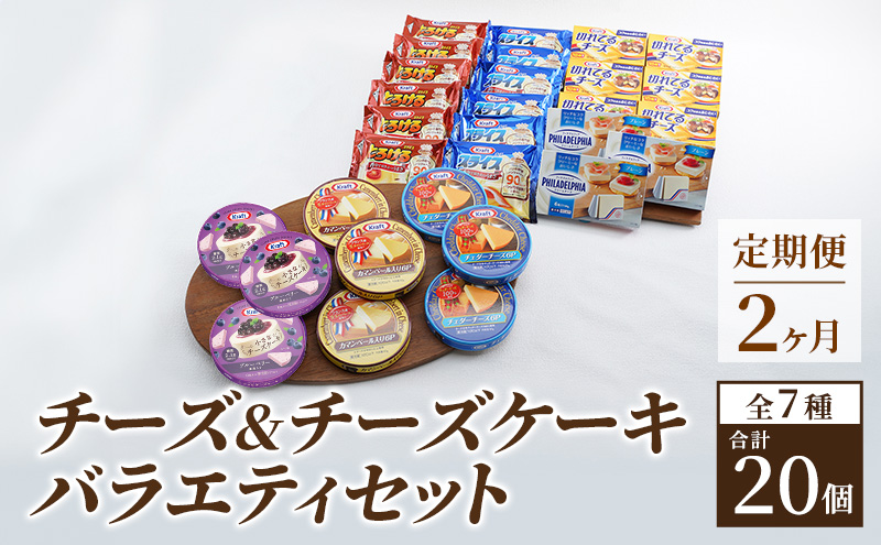 チーズ＆チーズケーキセット 定期便 2ヶ月 クラフトチーズ バラエティ 20個 セット 詰め合わせ カマンベールチーズ クリームチーズ スライスチーズ 乳製品