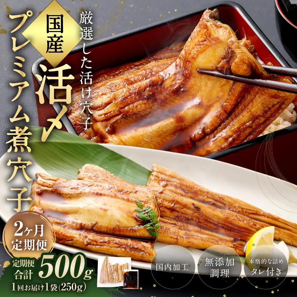 【 2ヶ月定期便 】 国産活〆 プレミアム煮穴子 250g （ 250g × 1袋 ） タレ （ 50g ） 付 魚 魚類 お魚 穴子 アナゴ あなご 魚料理 冷凍 保存料不使用 着色料不使用 添加物不使用