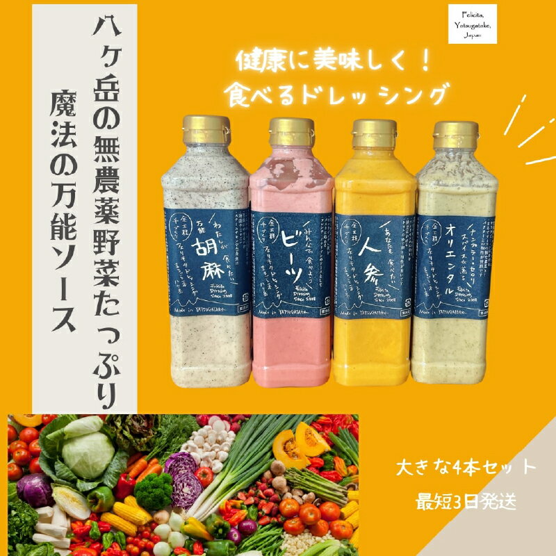 【ふるさと納税】 ドレッシング 540ml 4本 セット 手づくり 有機野菜 調味料 人参 ビーツ 胡麻 オリエンタル 万能 フェリチタ サラダ 万能調味料 化学調味料不使用 保存料不使用 無着色 無添加 北杜市 送料無料
