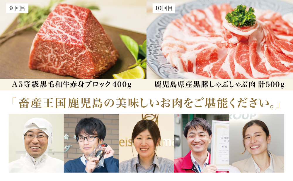 畜産王国・南さつま市のオールスター厳選お肉定期便（10回）牛肉 豚肉 すき焼き しゃぶしゃぶ 赤身 焼肉 味噌漬け 冷凍 定期便 鹿児島 南さつま市