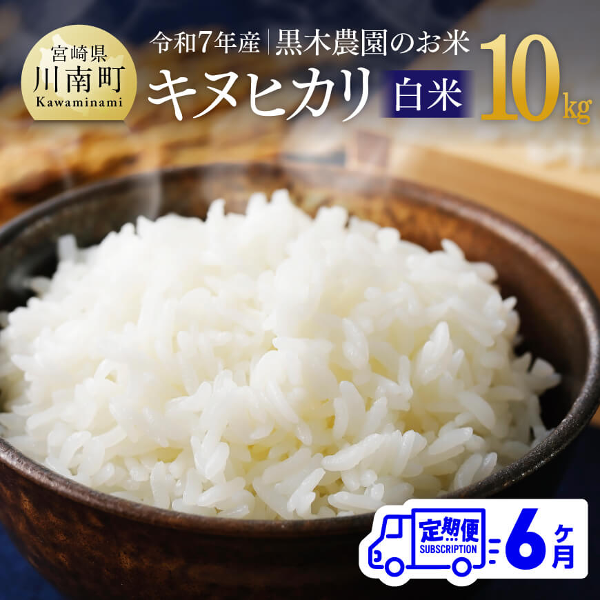 【ふるさと納税】【6ヶ月定期便】【令和7年産】黒木農園のお米「キヌヒカリ(白米)」10kg - 米 お米 白米 国産 宮崎県産 きぬひかり おにぎり D03224t6