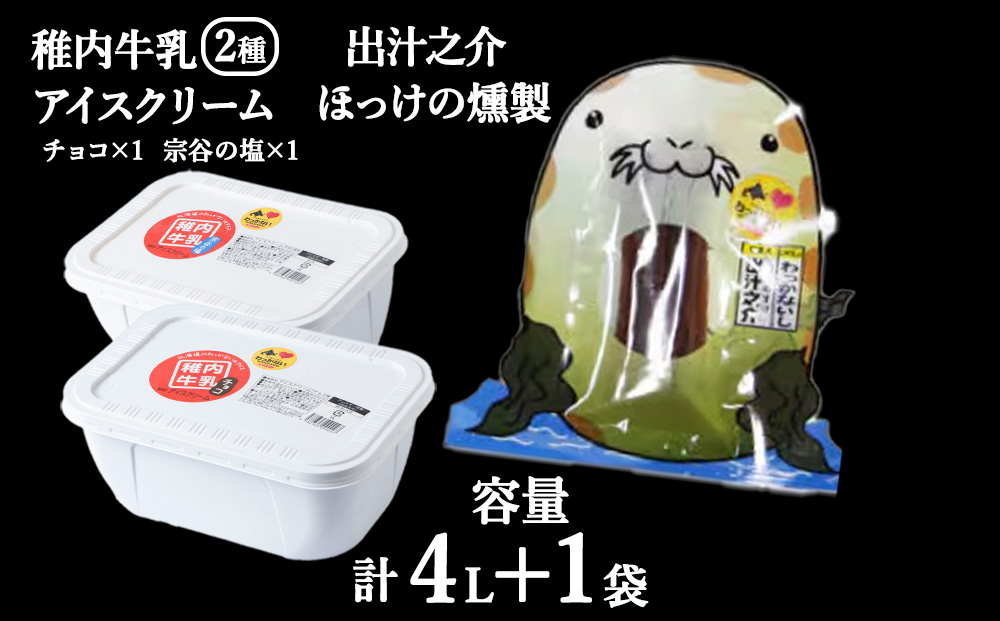 【業務用】稚内牛乳 アイスクリーム 2L×2個（宗谷の塩 & チョコレート）と 珍味