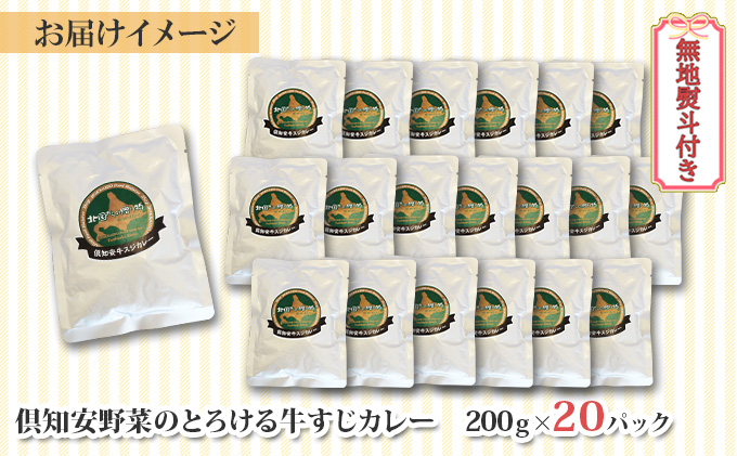 無地熨斗 北海道 倶知安 牛すじカレー 200g 20個  中辛 レトルト食品 加工品 時短 牛すじ 野菜 じゃがいも お取り寄せ グルメ 【お肉・牛肉・加工食品】