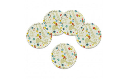 タツクラフト 友禅和紙コースター 5枚セット 桜扇 金流水 【Tk340】