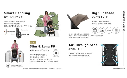【コンビ】auto N second QC モノブラック（BK）119958 ベビーカー b型 オートn バギー コンパクト 折りたたみ オートクローズ リクライニング 22kg まで フロントガード