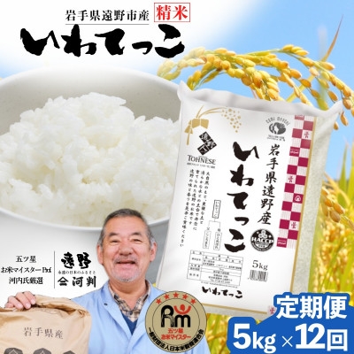 
                  ＜毎月定期便＞岩手県 遠野産 いわてっこ 精米 5kg 河判全12回【4089950】
                