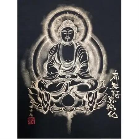 手描きTシャツ 仏画 阿弥陀如来 黒 (半袖 XLサイズ)【1615557】