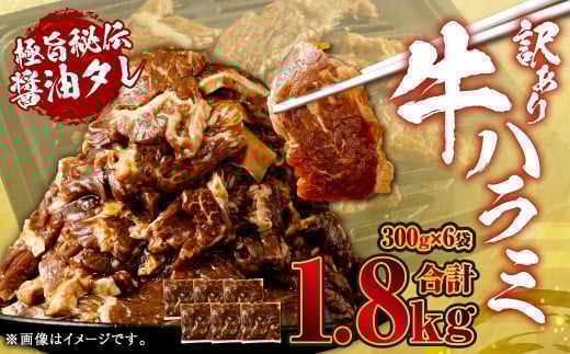 【先行予約】やわらか 牛ハラミ（サガリ）肉 極旨秘伝醤油タレ漬け 合計1.8kg（300g×6袋）【訳あり】【2025年6月下旬以降順次発送予定】ハラミ 牛肉 AS-494