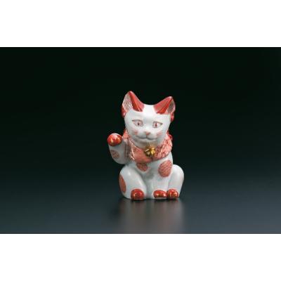 ふるさと納税 能美市 九谷焼　4号招き猫　赤絵細描丸紋　福島礼子作