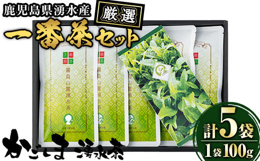 B05 上級煎茶「霧島山麓湧水茶」(5袋・1袋100g) 国産 九州産 やぶきた おくみどり さえみどり 茶さじ付き 茶葉 お茶 おちゃ 日本茶 一番茶 真空パック ギフト 贈答 プレゼント【野本園】