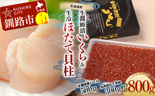 
            【選べる発送月】【北海道産】 生醤油漬いくら (無添加) 500g ＆ 生冷ほたて 貝柱 300g マルア阿部商店特選 貝 帆立 いくら イクラ 魚介 海鮮 刺身 ホタテ 無添加 北海道 海産物 F4F-6047
          