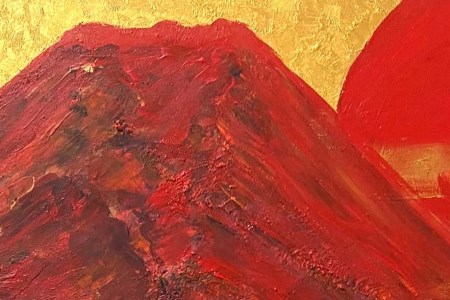 富士山溶岩パワーアート「白雲赤富士」 絵画 アート