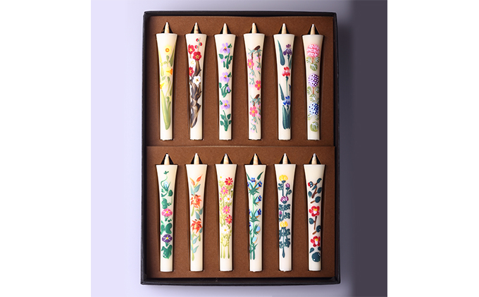 手描き四季の花ろうそく12本入 雑貨 日用品